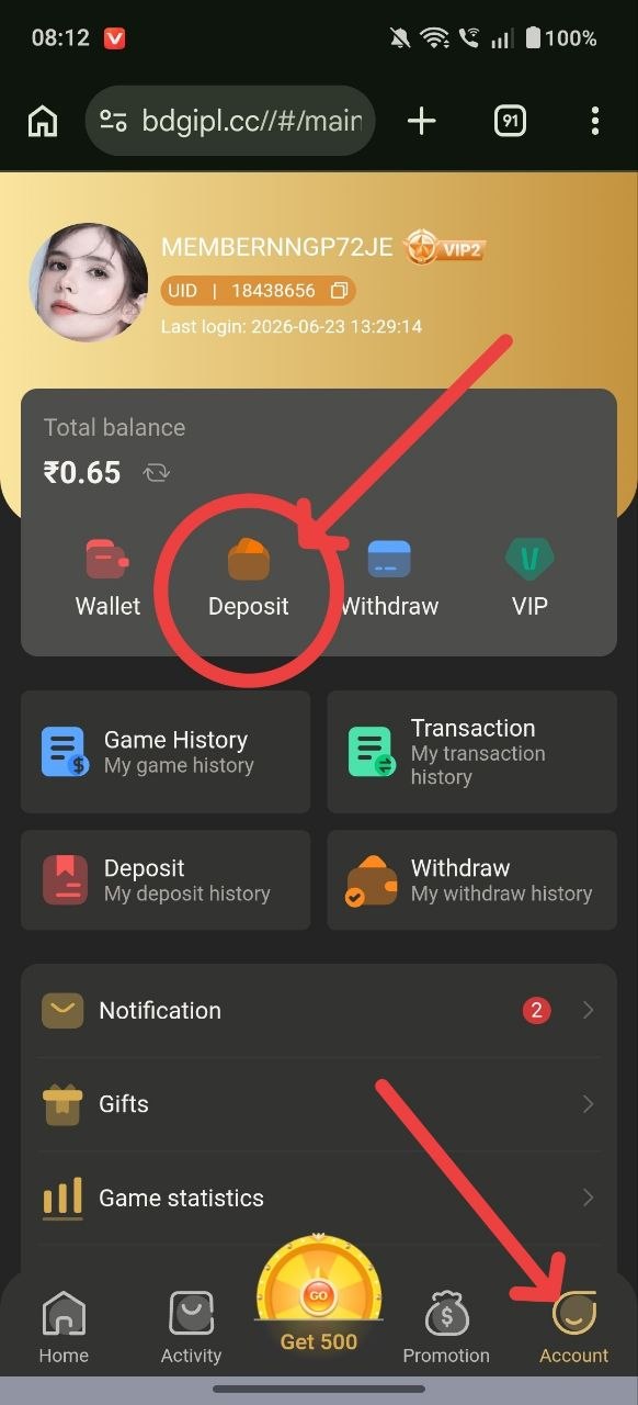 BDG Win Deposit Section